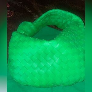 Bottega Veneta Parakeet Green Woven Bag with tags and receipt.